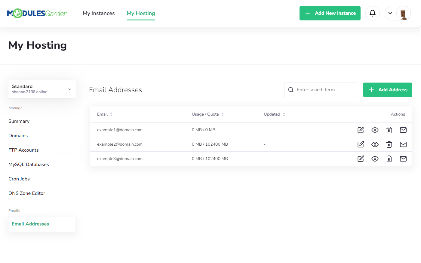 Viewing Email Addresses table - PanelAlpha Documentation